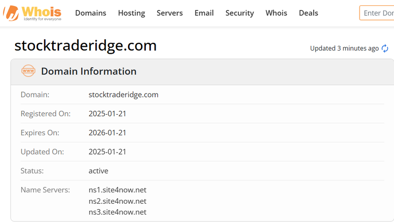 Whois lookup results