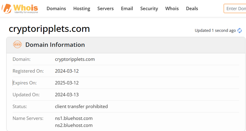 Whois lookup results