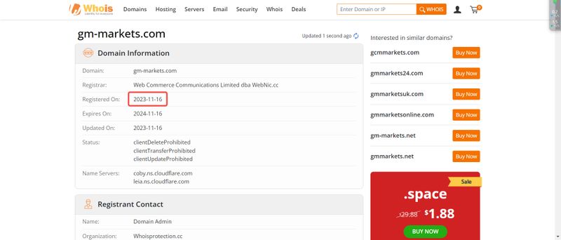 Goldman Capital’s domain registration time