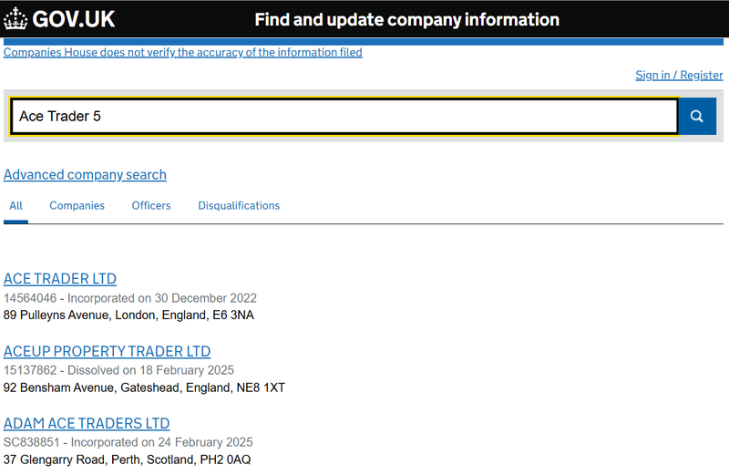 Companies House Query Result