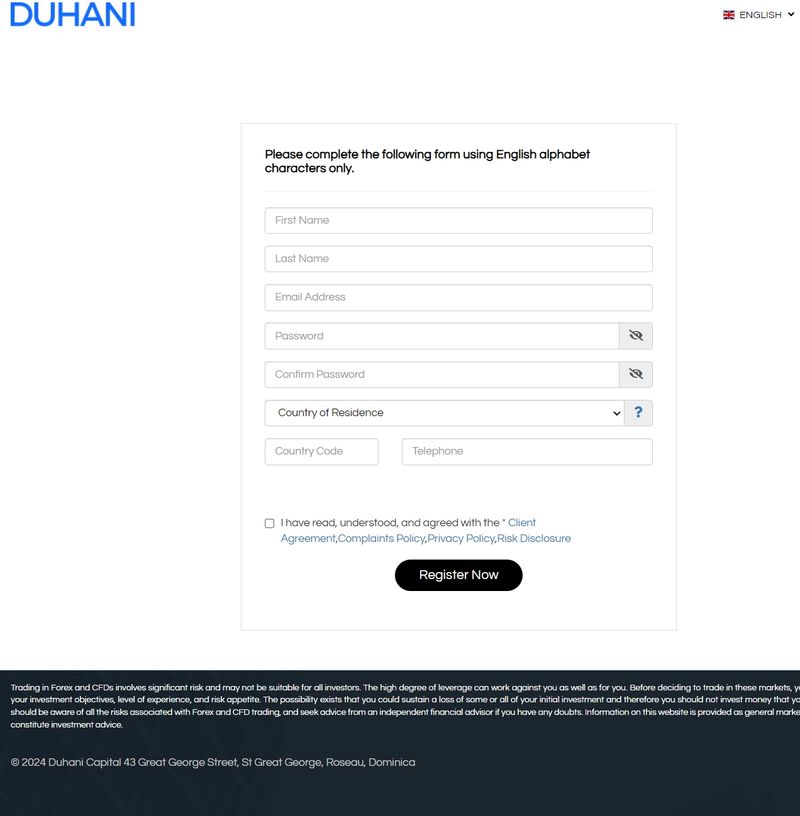 Duhani Capital的账户注册流程