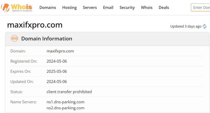 Whois lookup results