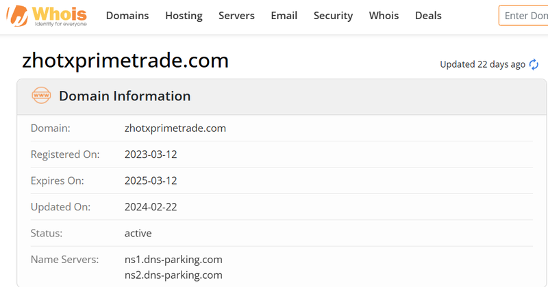 Whois lookup results