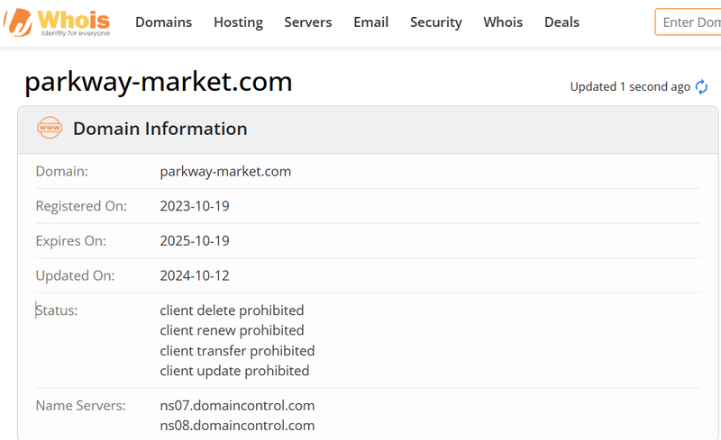 Whois query results