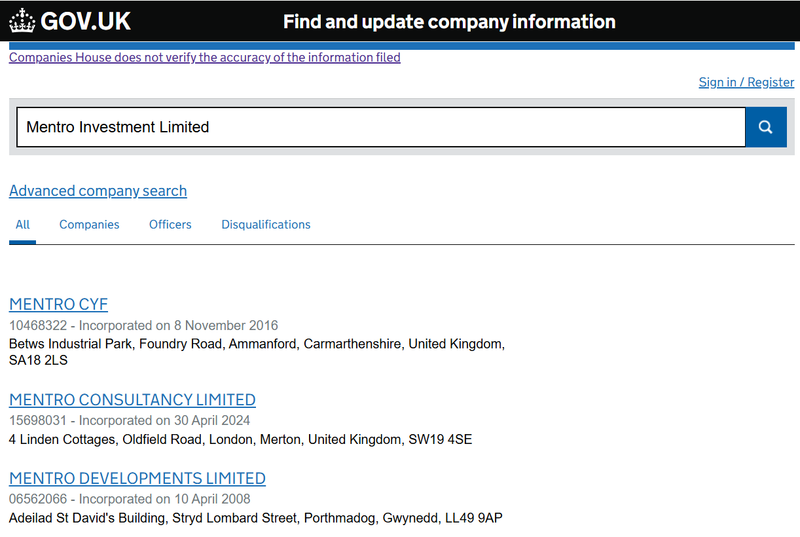 Companies House Query Result