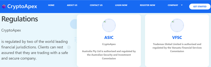 Financial regulation claimed on the website