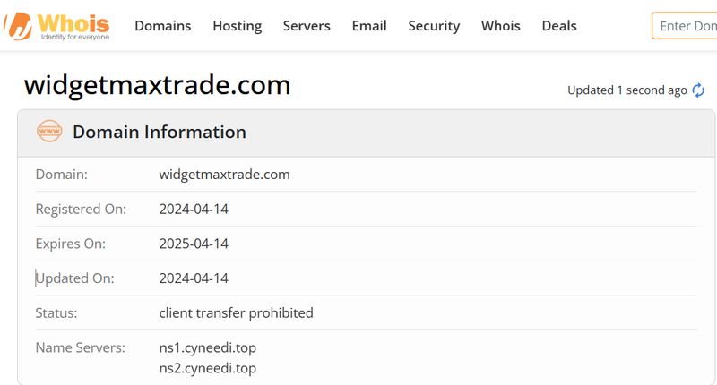 Whois lookup results