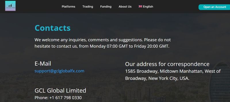 GCL Global Limited官网的Contact Us界面