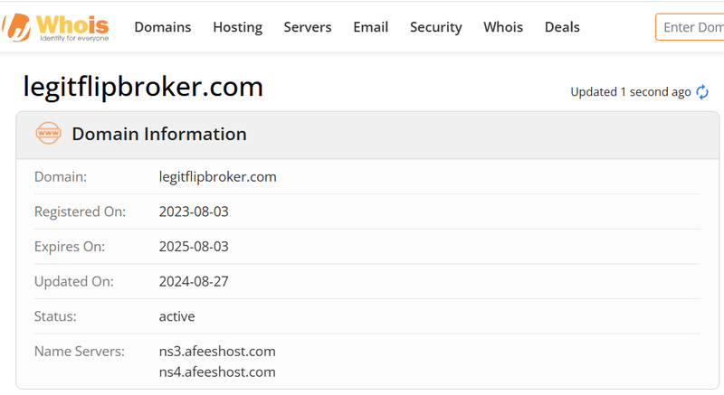 Whois lookup results