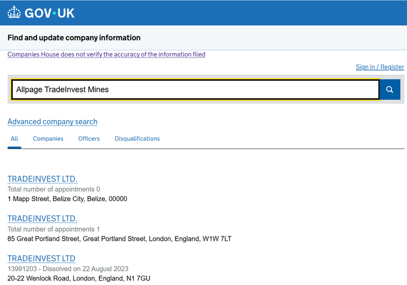 ผลการค้นหาจาก Companies House