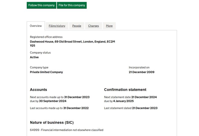 Corporate registration information
