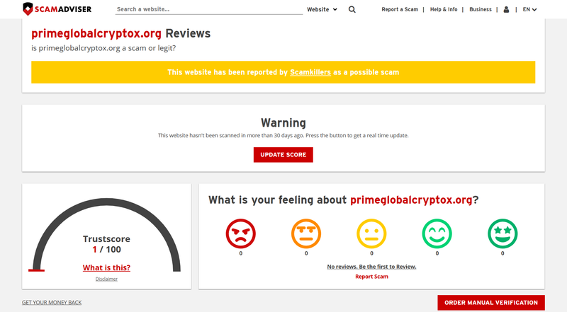 High-Risk Platform Warning by ScamAdviser