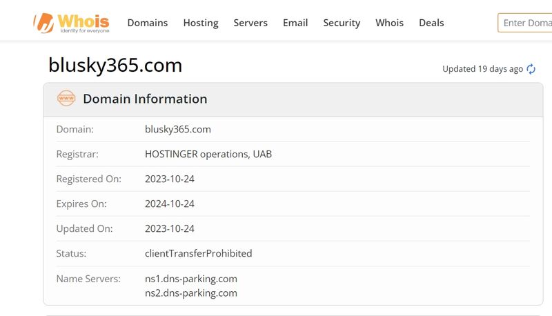whois domain time of Blusky365