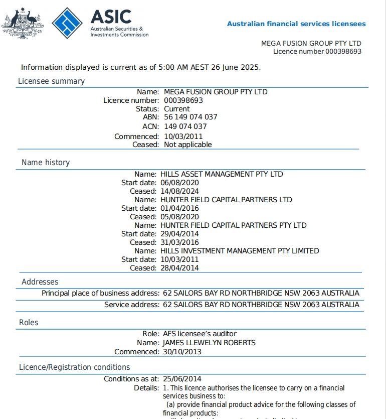 MEGA FUSION's ASIC License