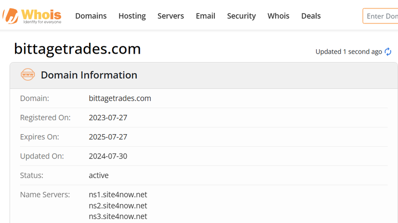 Whois lookup results