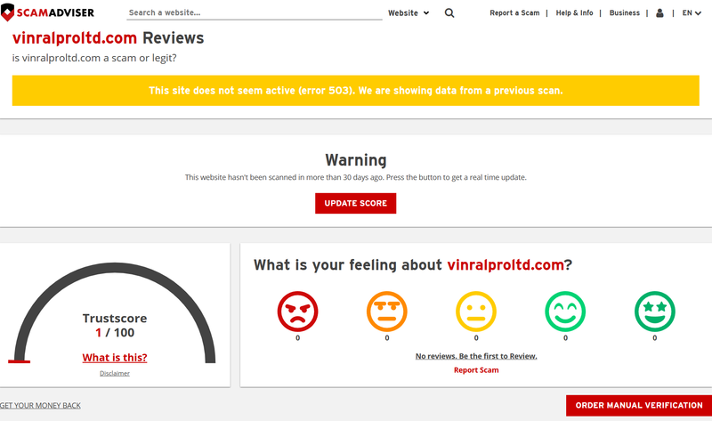 ScamAdviser High Risk Platform Warning