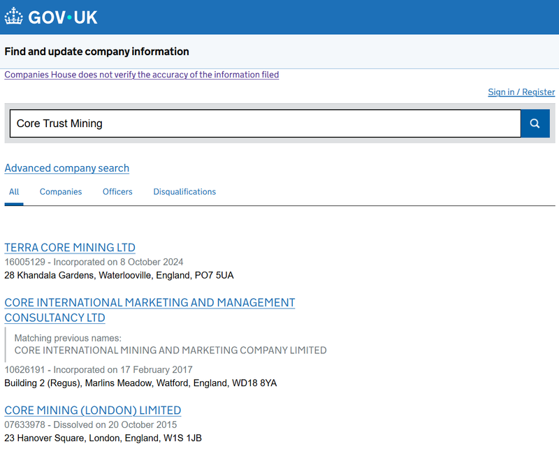 ผลการค้นหาจาก Companies House
