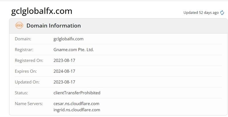 GCL Global Limited在whois上显示的网站注册信息