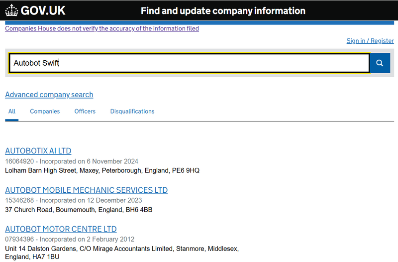 Companies House Query Result