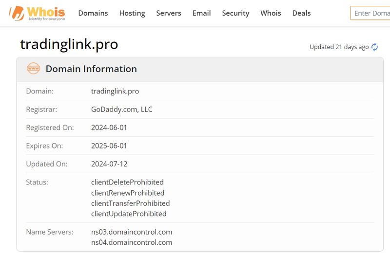 whois domain time of TradingLink