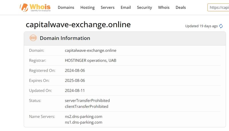 Capitalwaveexchange의 도메인 등록 시간