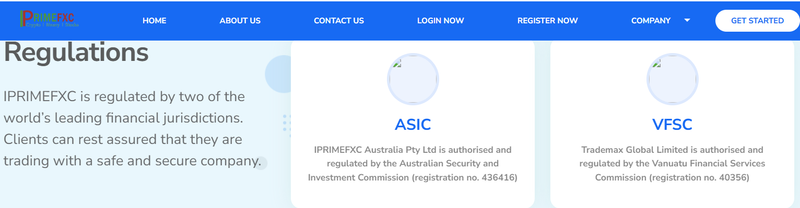 Claimed financial regulation on the official website