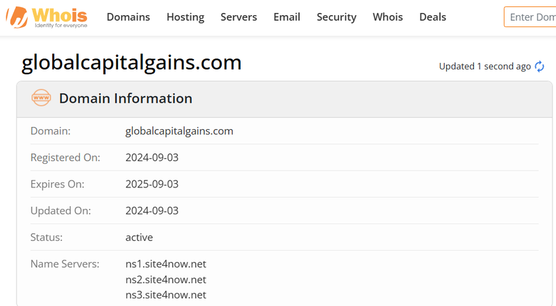Whois lookup results