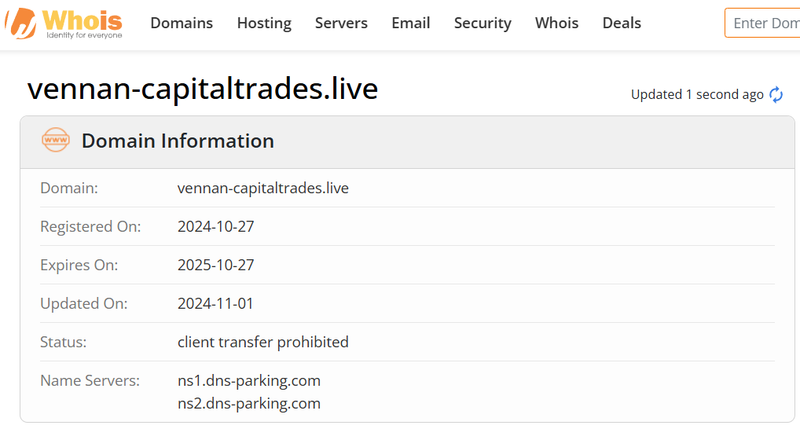 Whois lookup results