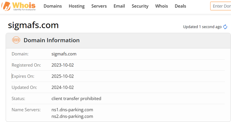 Whois lookup results