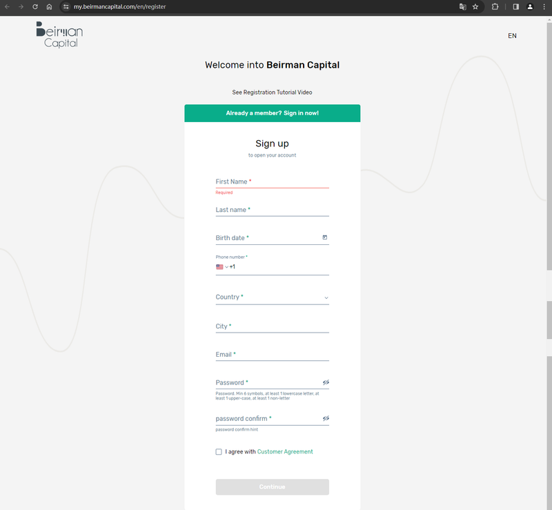 Account registration information shown on the website2