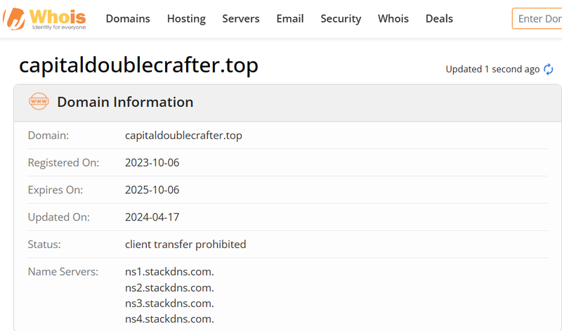 Whois lookup results