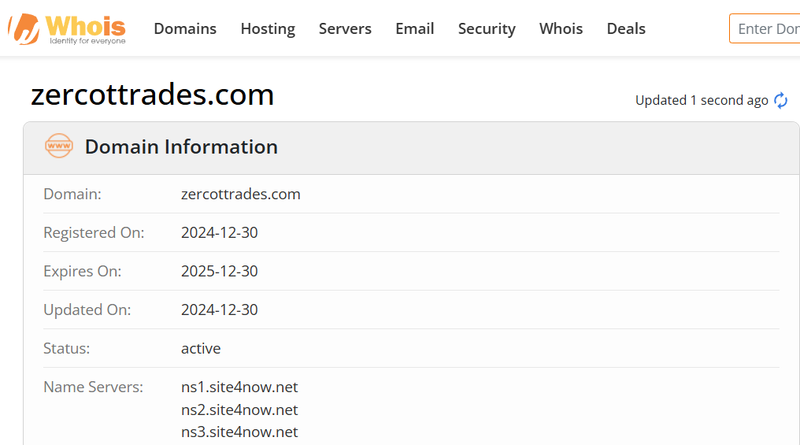 Whois lookup results