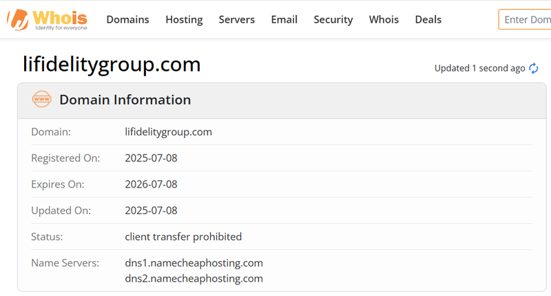 Kết quả truy vấn Whois