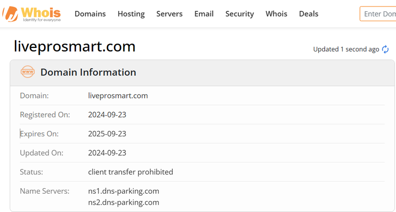 Whois lookup results