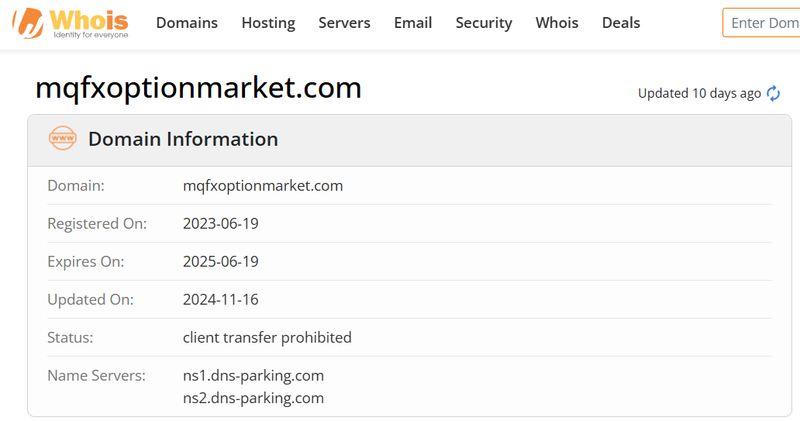 Whois lookup results