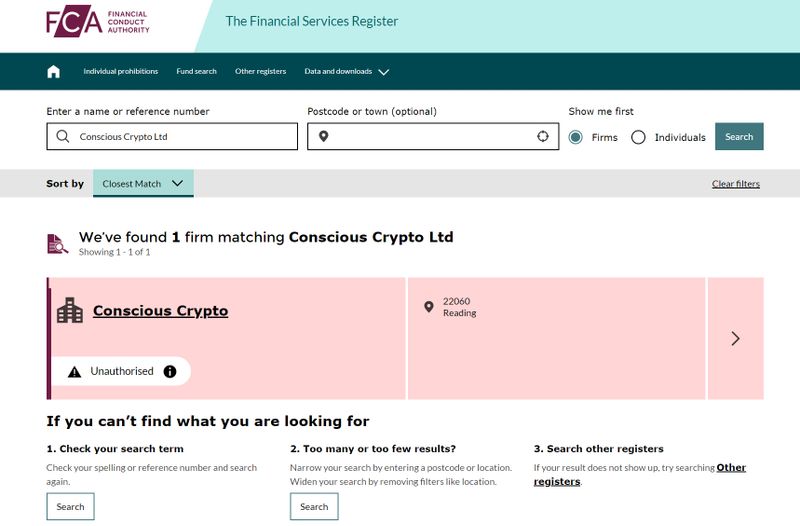 Conscious Crypto Ltd的监管信息
