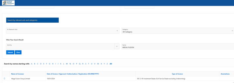 MEGA FUSION's Mauritius License