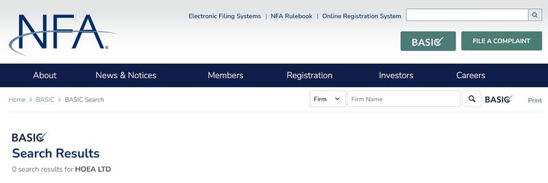 No NFA records for Hoea Ltd