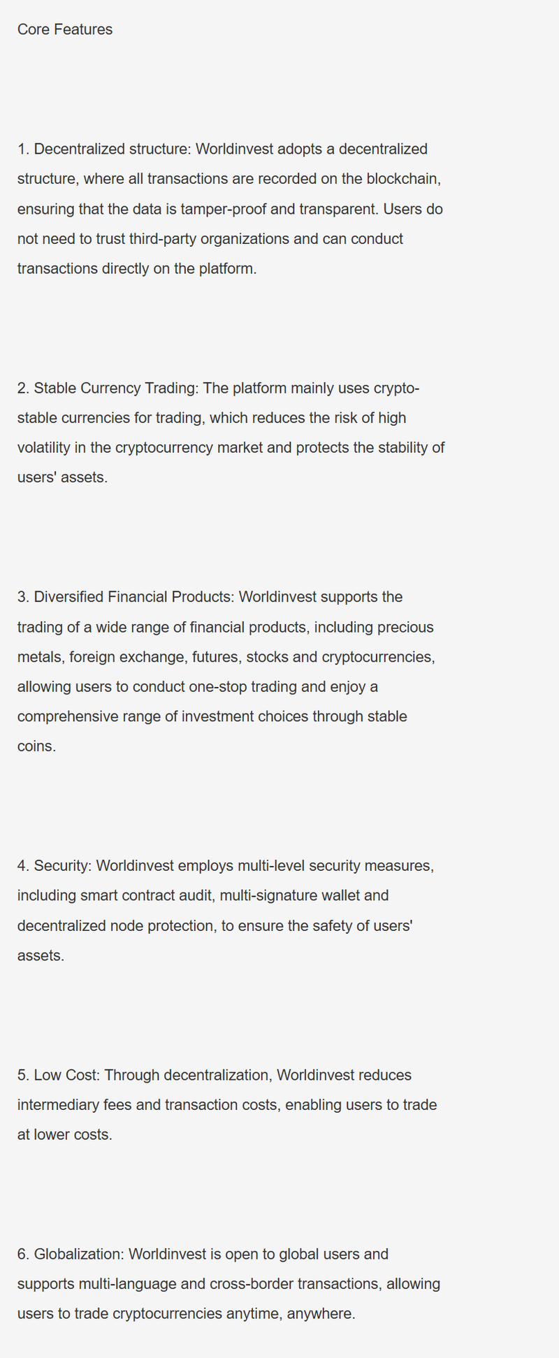 WorldInvest Core Features