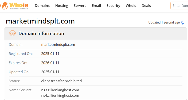 Whois lookup results