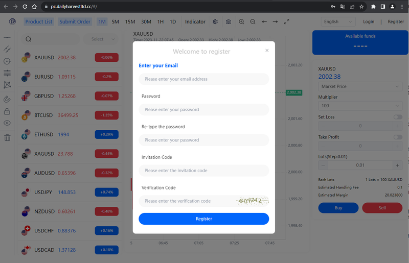 Información de registro de cuentas en el sitio web