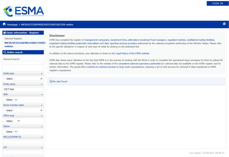 ESMA Query Result