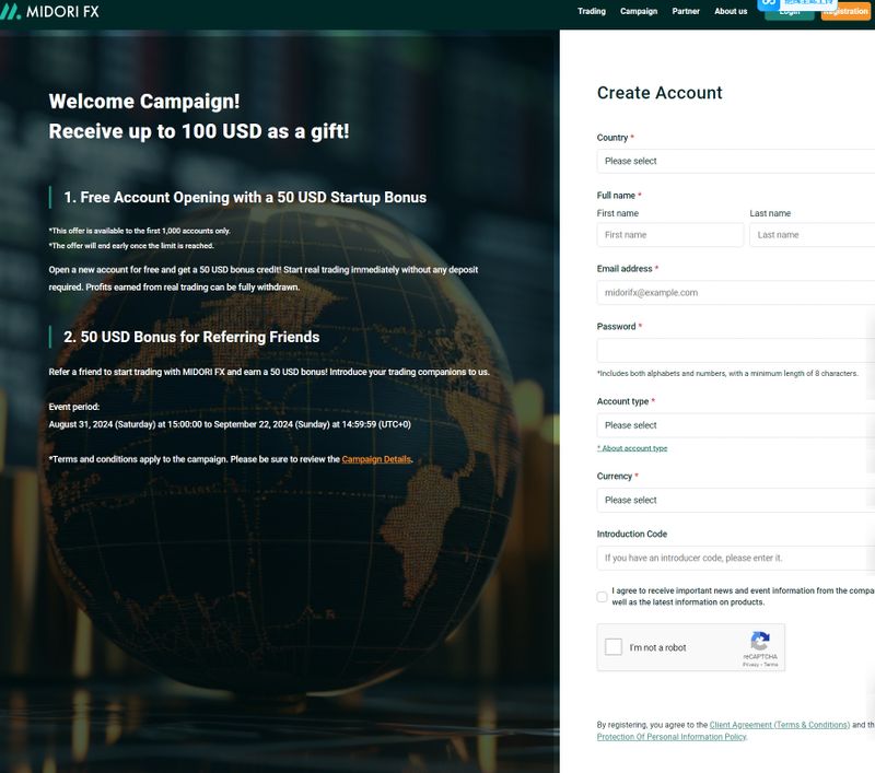 Account Registration of Midori FX