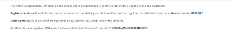 The company's registered address is on Anjouan Island in Comoros, and the office is in Dubai, UAE