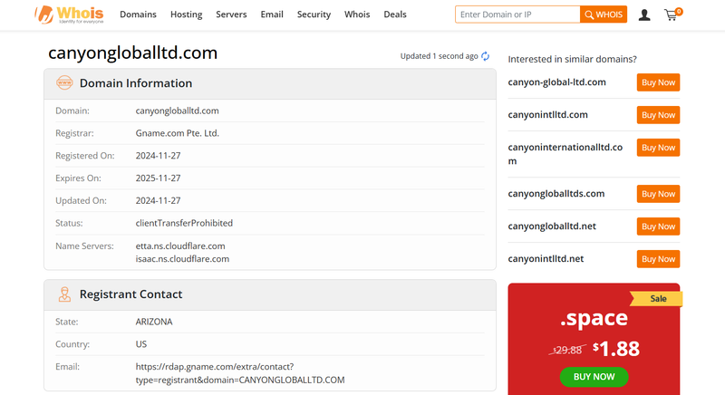 canyongloballtd.com whois