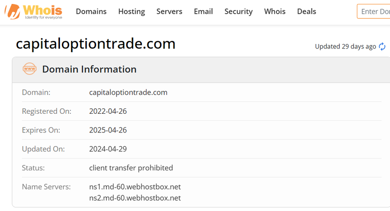 Whois lookup results