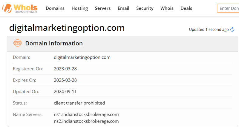Whois lookup results