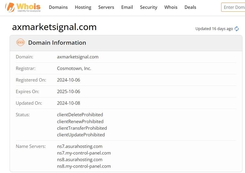 whois domain time of Axmarketsignal