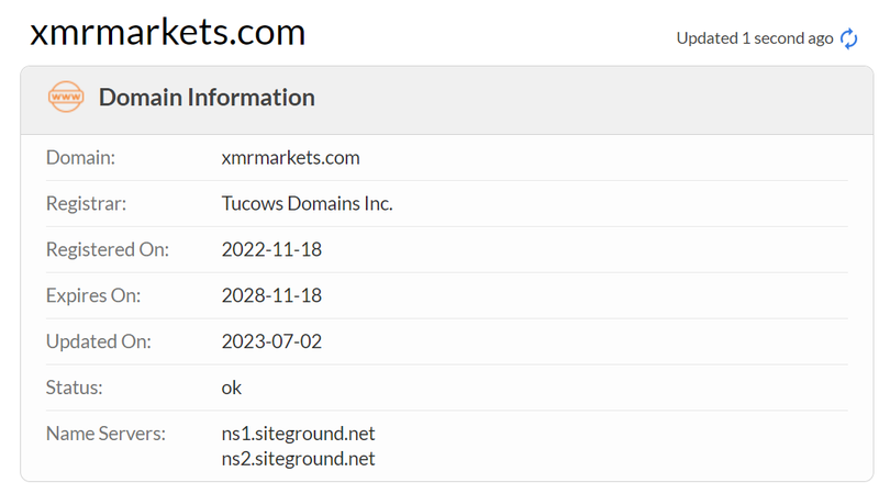 XMR Markets官网的Whois查询结果