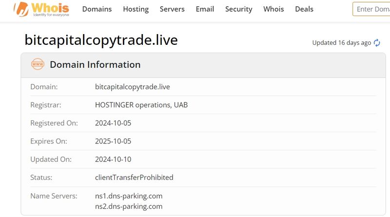 whois domain time of Bitcapital Copytrade